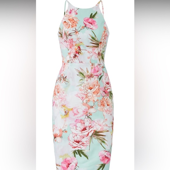 Black Halo Dresses & Skirts - Black Halo Floral Bodycon Midi Dress | Size 8 | Made in USA